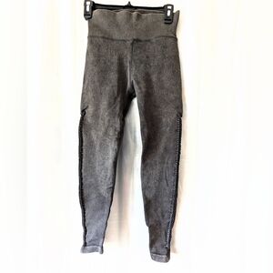 Charcoal Gray Seamless Ribbed 7/8 Leggings Crochet Braided Sides